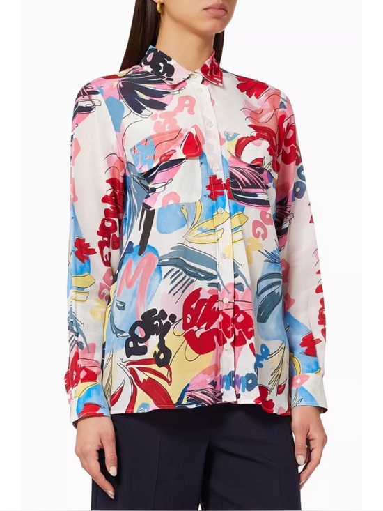 MARELLA Tops - MARELLA 🔥 Pure Silk Abstract Floral Button-Up Blouse in Multi-Color (RARE Find)